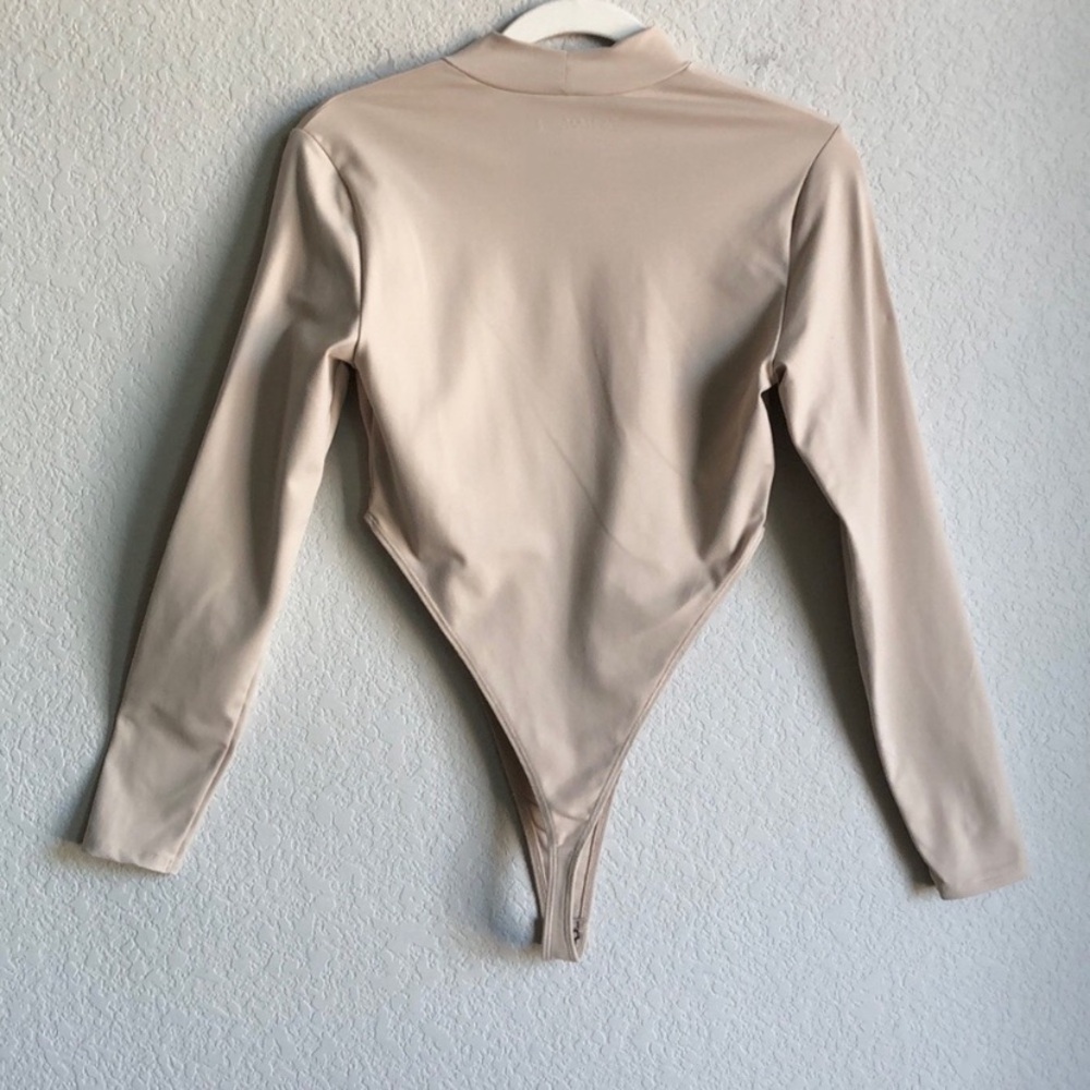 Abercrombie and Fitch Soft Matte Seamless Bodysuit Nude Mock Neck Long